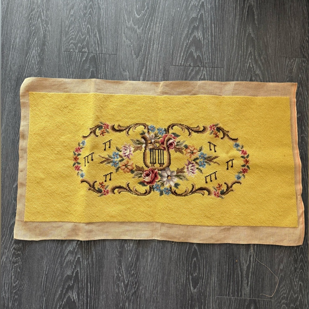 Yellow Floral Needlepoint Runner Rug - Unbranded